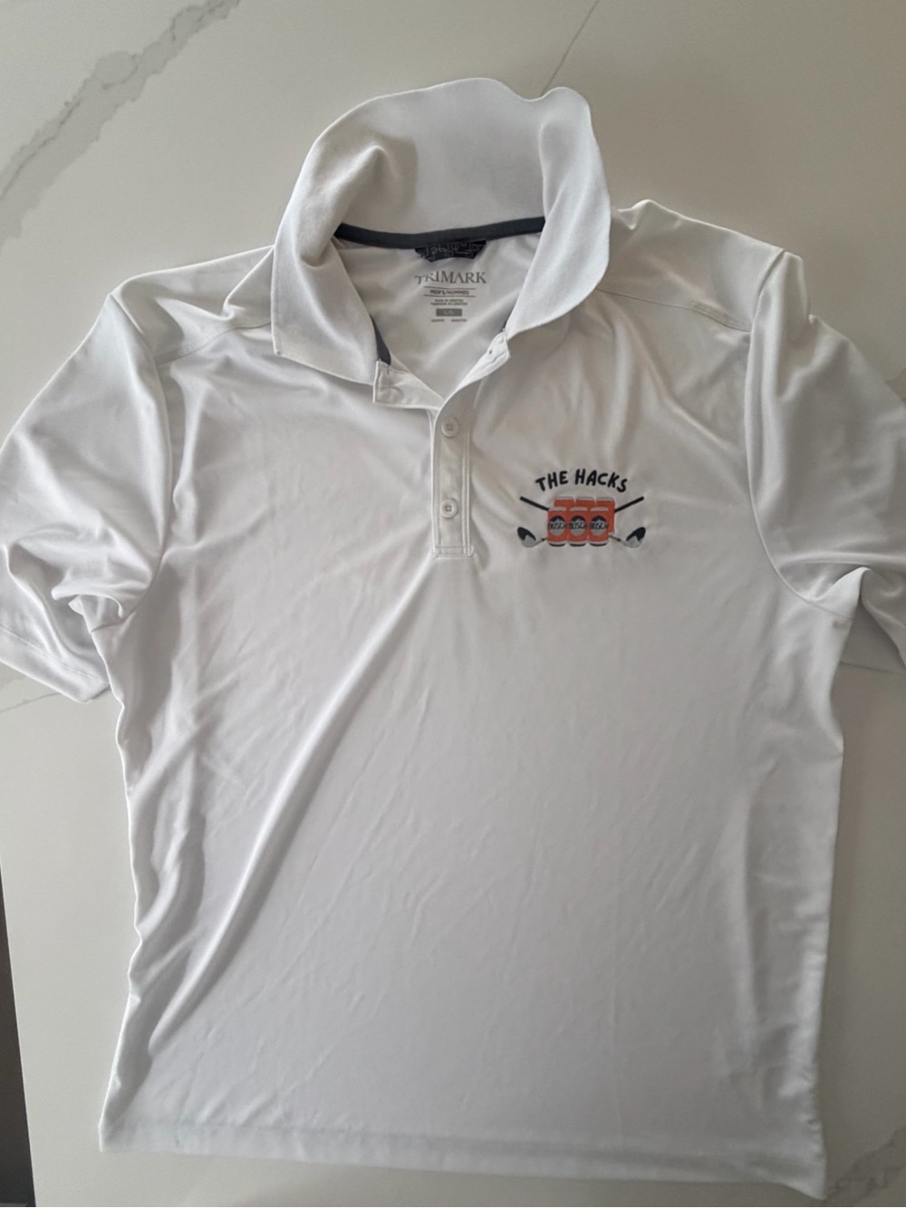Primark White Polo Shirt with 'The Hacks' Embroidered Logo